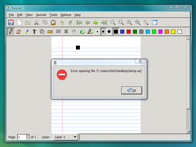 Cursor is a black square and load­ing/saving doesn’t work.