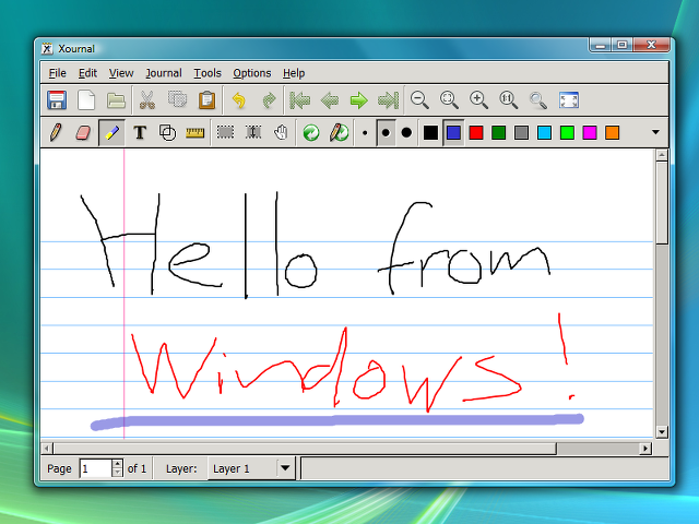 Screen­shot of Xournal run­ning na­tively on Win­dows Vista